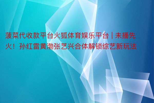 菠菜代收款平台火狐体育娱乐平台 | 未播先火！孙红雷黄渤张艺兴合体解锁综艺新玩法